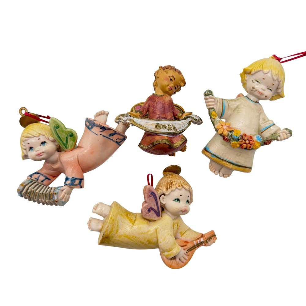 VTG Fontanini Depose Italy Angel Ornaments Set of 4 Cherub Christmas Italy